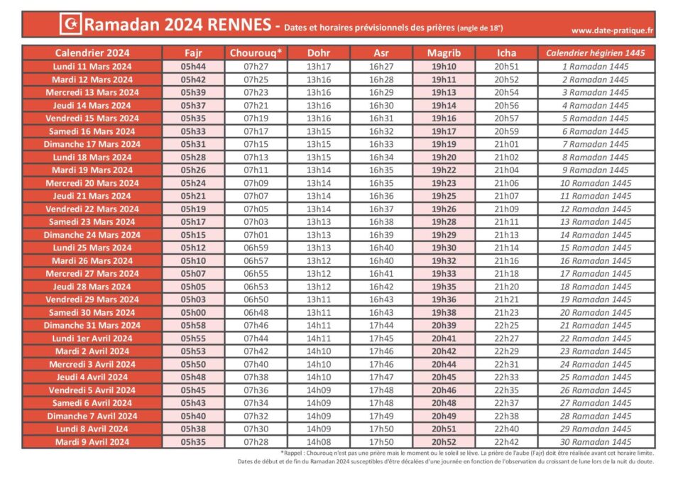 Calendrier Ramadan 2024 : Tout ce que vous devez savoir